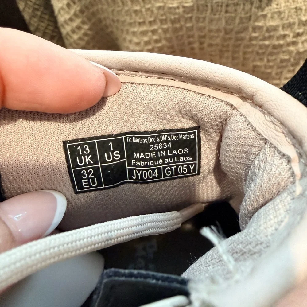 Dr. Martens Cream Leather Kids' Lace-Up Boot Interior Label Visible